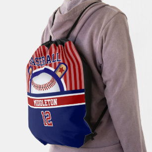 Baseball Sport DIY Text - Red, White and Blue Drawstring Bag