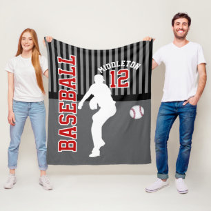 Baseball ⚾ Sport - Gray, Black and Red Fleece Blanket