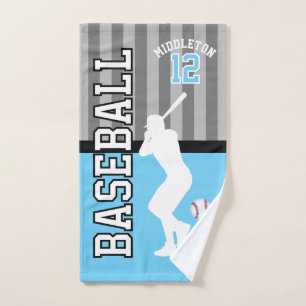 Baseball Sport in Baby Blue and Gray Hand Towel