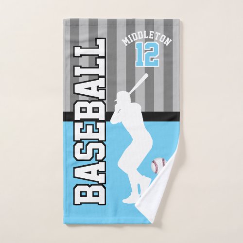 Baseball Sport in Baby Blue and Gray Hand Towel