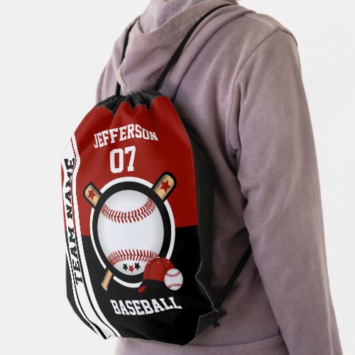 Baseball Sport in Black and Dark Red Drawstring Bag