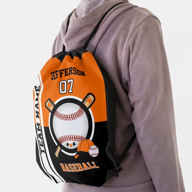 Baseball Sport in Black and Orange Drawstring Bag (Insitu)
