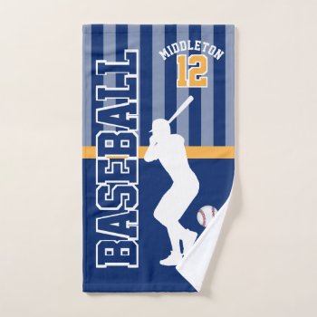 Baseball Sport In Dark Blue And Gold Hand Towel by DesignsbyDonnaSiggy at Zazzle