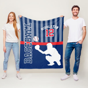 Baseball ⚾ Sport in Dark Blue and Red - Catcher Fleece Blanket