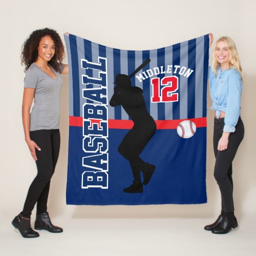 Baseball  Sport in Dark Blue and Red Fleece Blanket