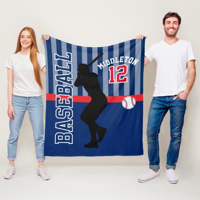 Baseball ⚾ Sport in Dark Blue and Red Fleece Blanket (In Situ)