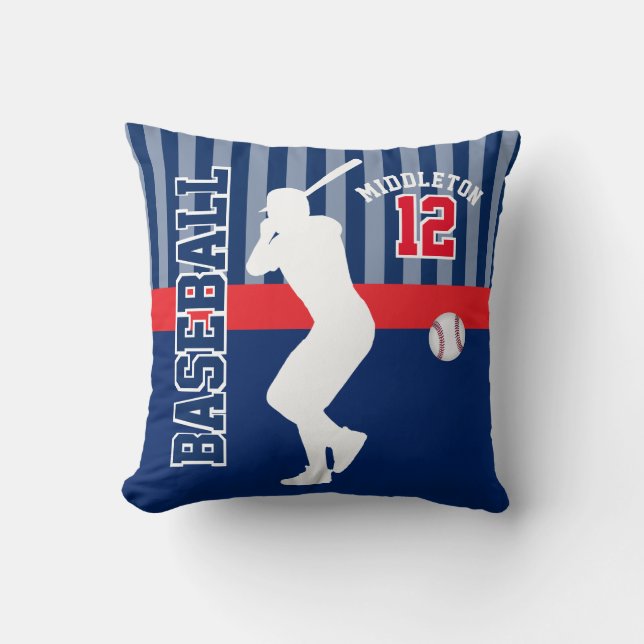 Baseball ⚾ Sport in Dark Blue and Red Throw Pillow (Front)