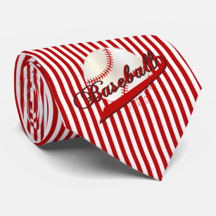 Baseball Sport in Dark Red and White Stripes Neck Tie