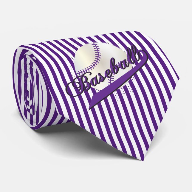 Baseball Sport in Purple Stripes Neck Tie (Rolled)