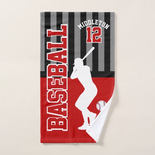 Baseball Sport in Red and Black Hand Towel