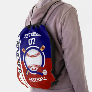 Baseball Sport in Red and Dark Blue Drawstring Bag
