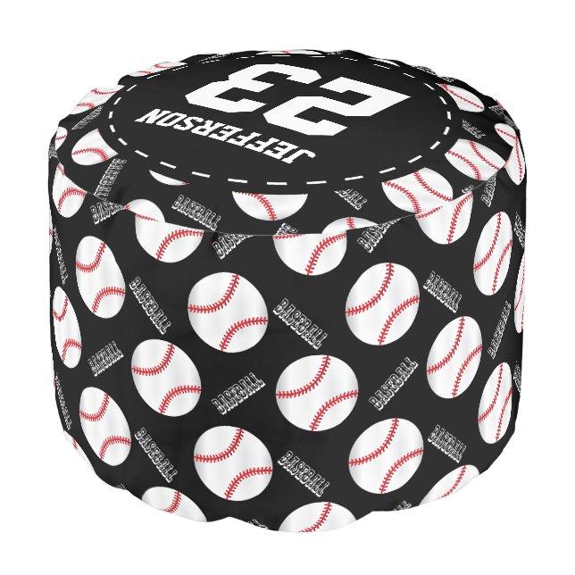 Baseball Sport Pattern - Personalized Pouf (Angled Front)
