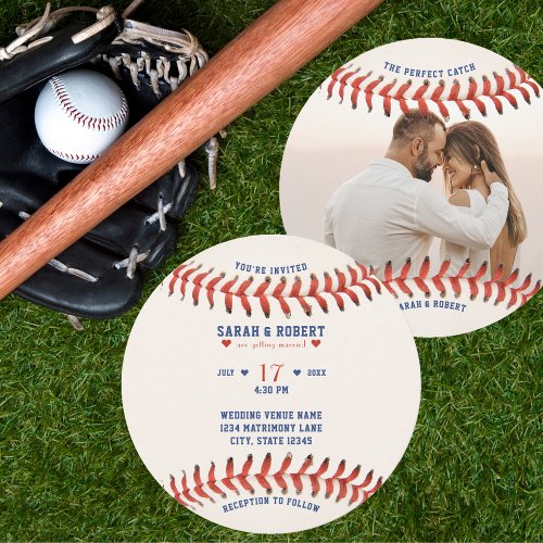 Baseball Sport The Perfect Catch Photo Wedding Invitation