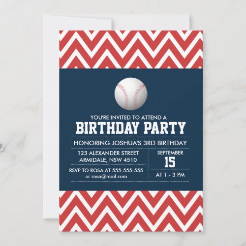 Baseball sport theme birthday boy party invitation