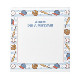 Baseball Sport Theme Personalized Mitzvah Notepad