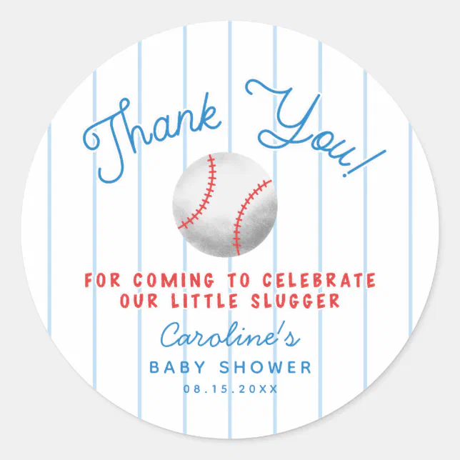 Baseball Sports Baby Shower Thank You Favor Classic Round Sticker | Zazzle
