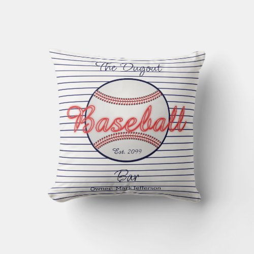 Baseball Sports Bar Throw Pillow