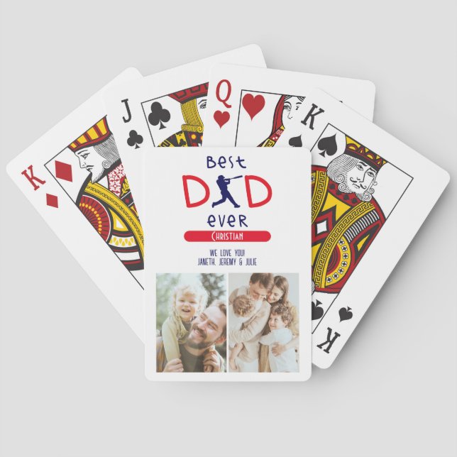 Baseball Sports Best Dad Ever Photo Fathers Day Poker Cards (Back)