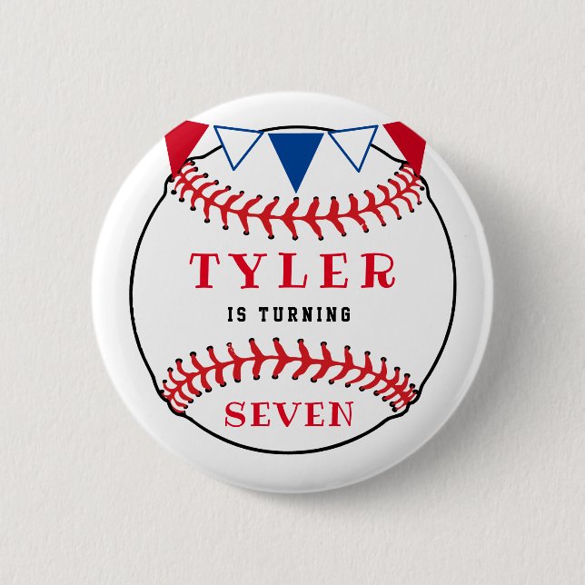 Baseball Sports Birthday Party Button (Front)