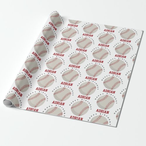Baseball Sports Birthday Party Custom Name Wrapping Paper