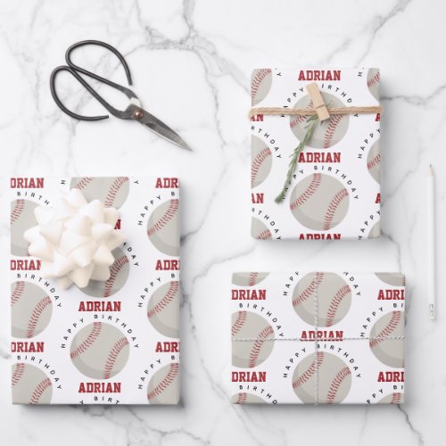 Baseball Sports Birthday Party Custom Name Wrapping Paper Sheets