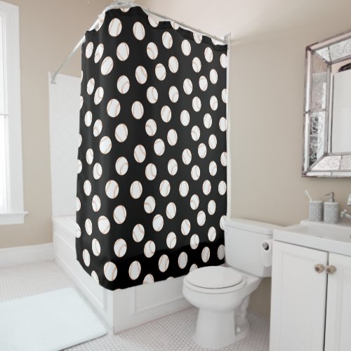 Baseball Sports Black White Pattern  Shower Curtain