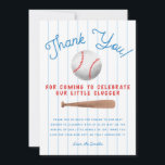 Baseball Sports Boy Baby Shower Thank You Card<br><div class="desc">Cute sports theme baby shower thank you template card featuring illustrations of a baseball and bat with a typography text that says "Thank you for coming to celebrate our little slugger." The message thanks guests for attending the shower and for their gift. Great for a boy shower.</div>