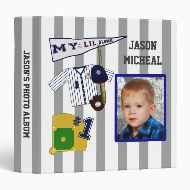 Baseball Sports Boy Photo Album 3 Ring Binder (Front/Spine)