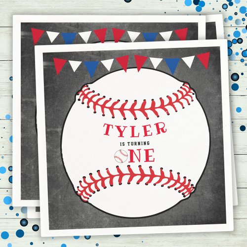 Baseball Sports Chalkboard 1st Birthday Napkins