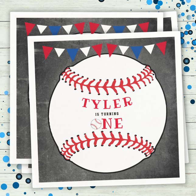 Baseball Sports Chalkboard 1st Birthday Napkins (Creator Uploaded)