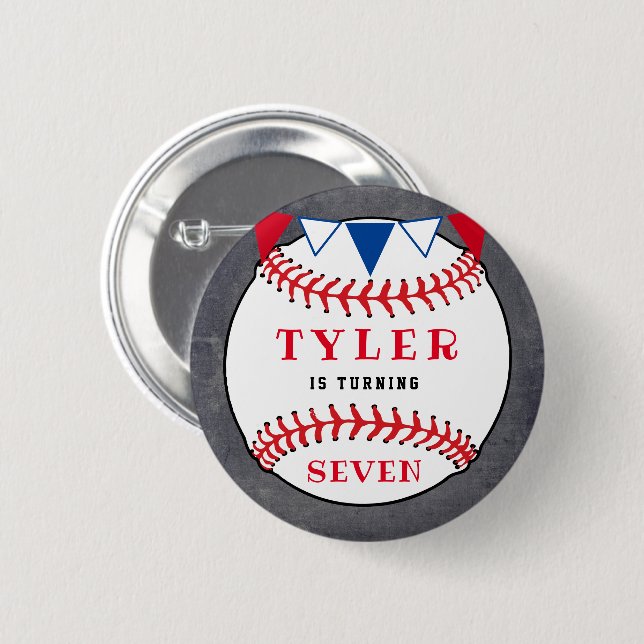 Baseball Sports Chalkboard Birthday Party Button (Front & Back)