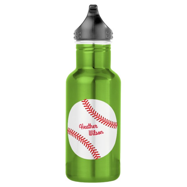 Baseball Sports Cute Kids Water Bottle with Name (Right)