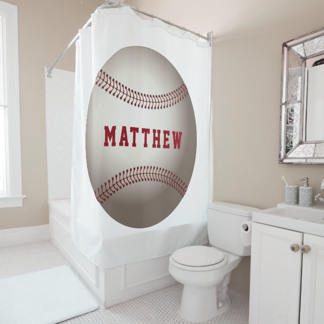 Baseball Sports Design Personalized Name Shower Curtain (In Situ)