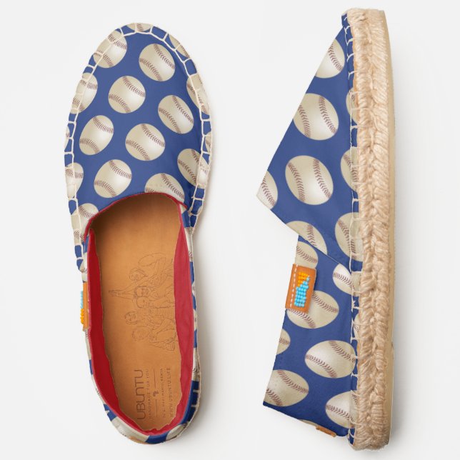 baseball sports fan pattern blue with red liner espadrilles (Side)