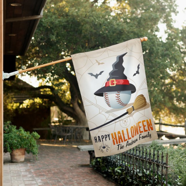 Baseball Sports Happy Halloween Personalized Name House Flag (In SItu)