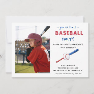 Baseball Sports Kids Birthday Photo Invitation