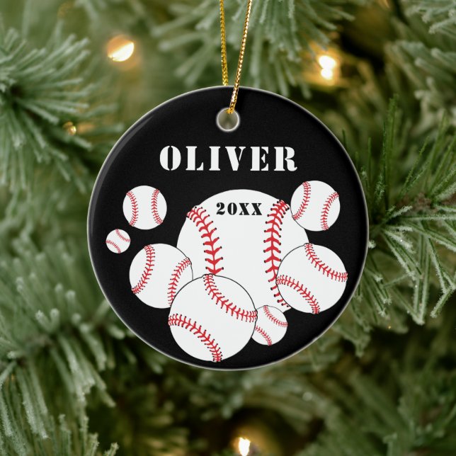 Baseball Sports Kids Keepsake Christmas Ceramic Ornament (Tree)