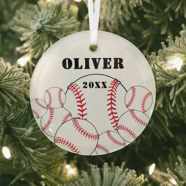 Baseball Sports Kids Keepsake Christmas Glass Ornament (Insitu)