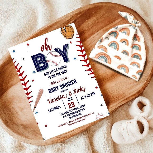 Baseball Sports Little Rookie Boy Baby Shower Invitation (Creator Uploaded)