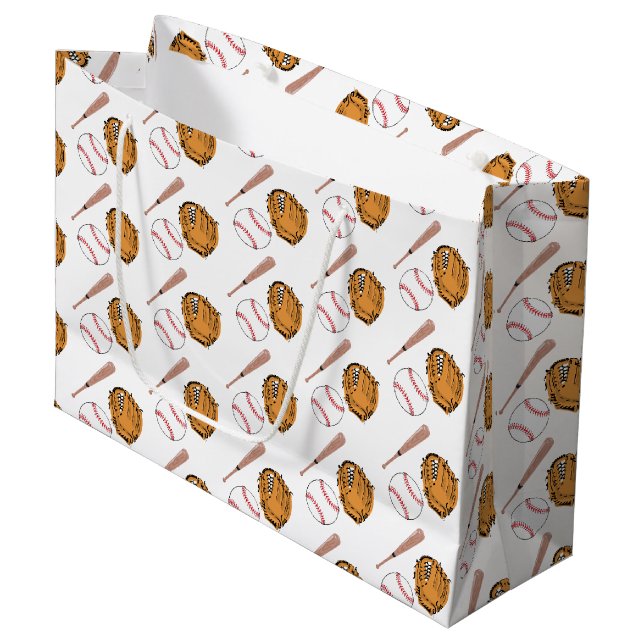 Baseball Sports Little Rookie Boy Baby Shower Large Gift Bag (Front Angled)
