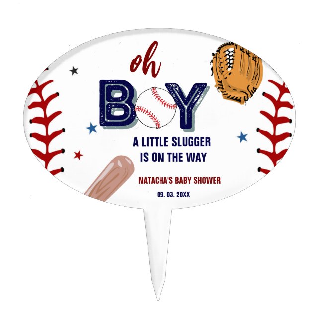 Baseball Sports Little slugger Boy Baby Shower Cake Topper (Front)