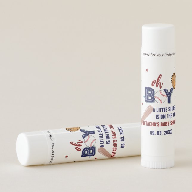 Baseball Sports Little slugger Boy Baby Shower Lip Balm (Front)