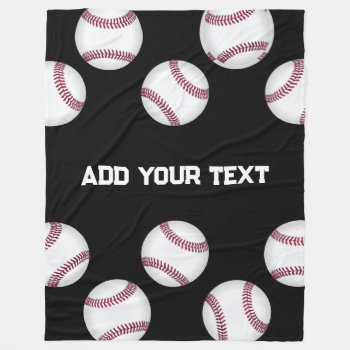 Baseball Sports Lovers Add Your Name Or Text Black Fleece Blanket by annpowellart at Zazzle