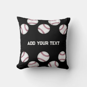 baseball sports lovers add your name or text black throw pillow