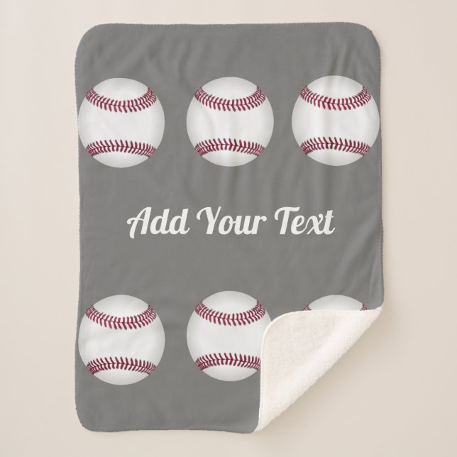 baseball sports lovers add your name or text gray sherpa blanket (Front)