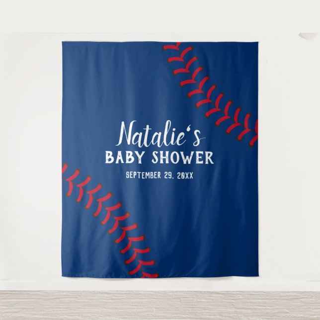 Baseball Sports Navy Blue Baby Shower Backdrops (Front)