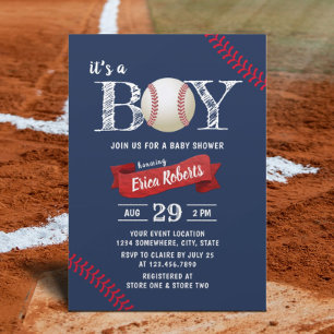 Baseball Sports Navy Blue Boy Baby Shower Invitation
