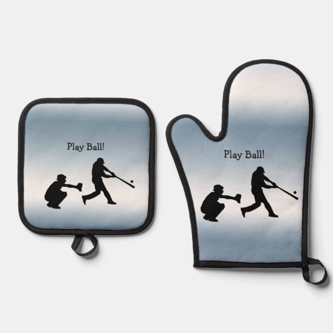 Baseball Sports Oven Mitt and Pot Holder Set