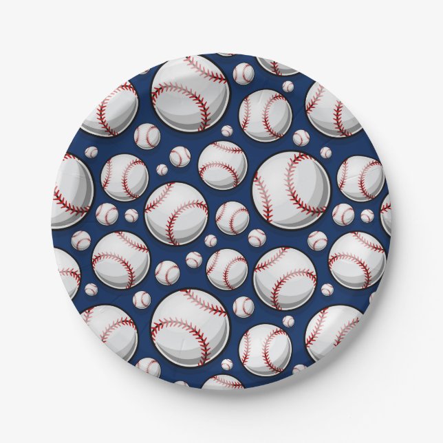 Baseball Sports Pattern Paper Plates (Front)