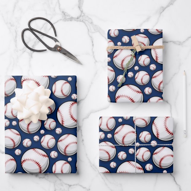 Baseball Sports Pattern Wrapping Paper Sheets (Front)
